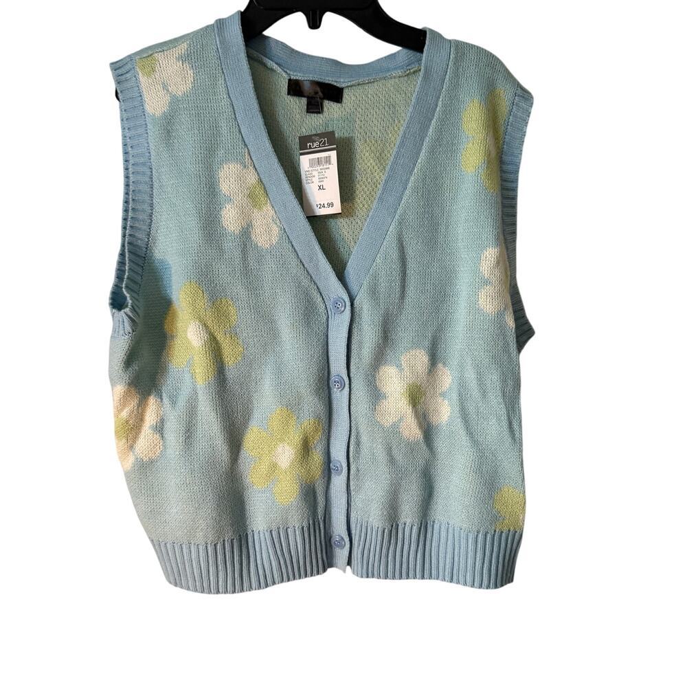 NWT Faded Rose‎ Rue 21 Sweater Vest with Flowers Juniors XL
